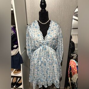 Floral Blue and White Dress